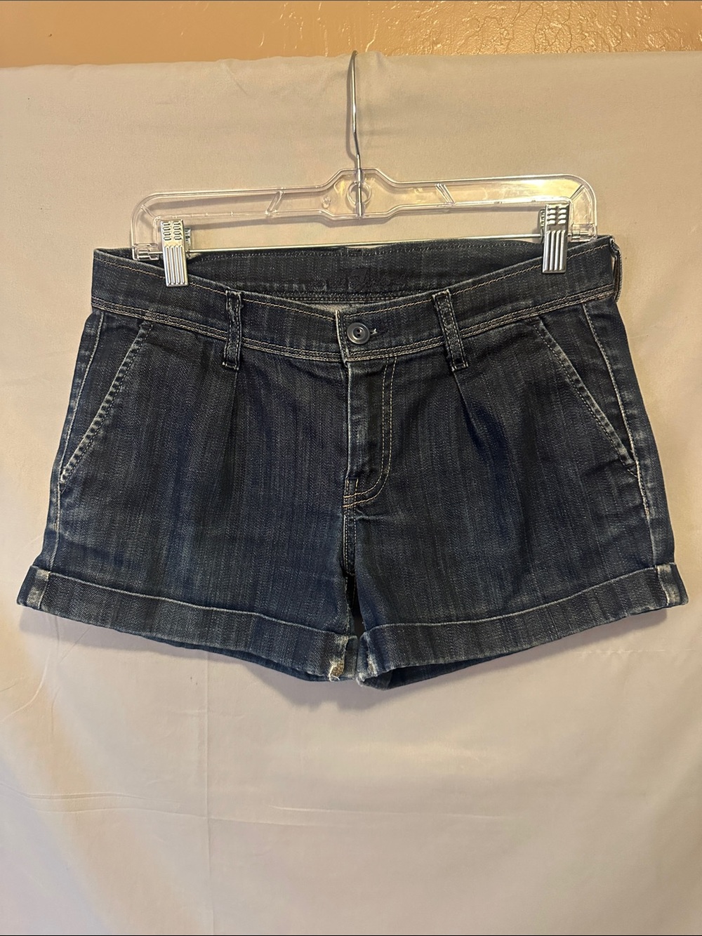 7 For All Mankind Dark Blue Rolled Hem Denim Shorts